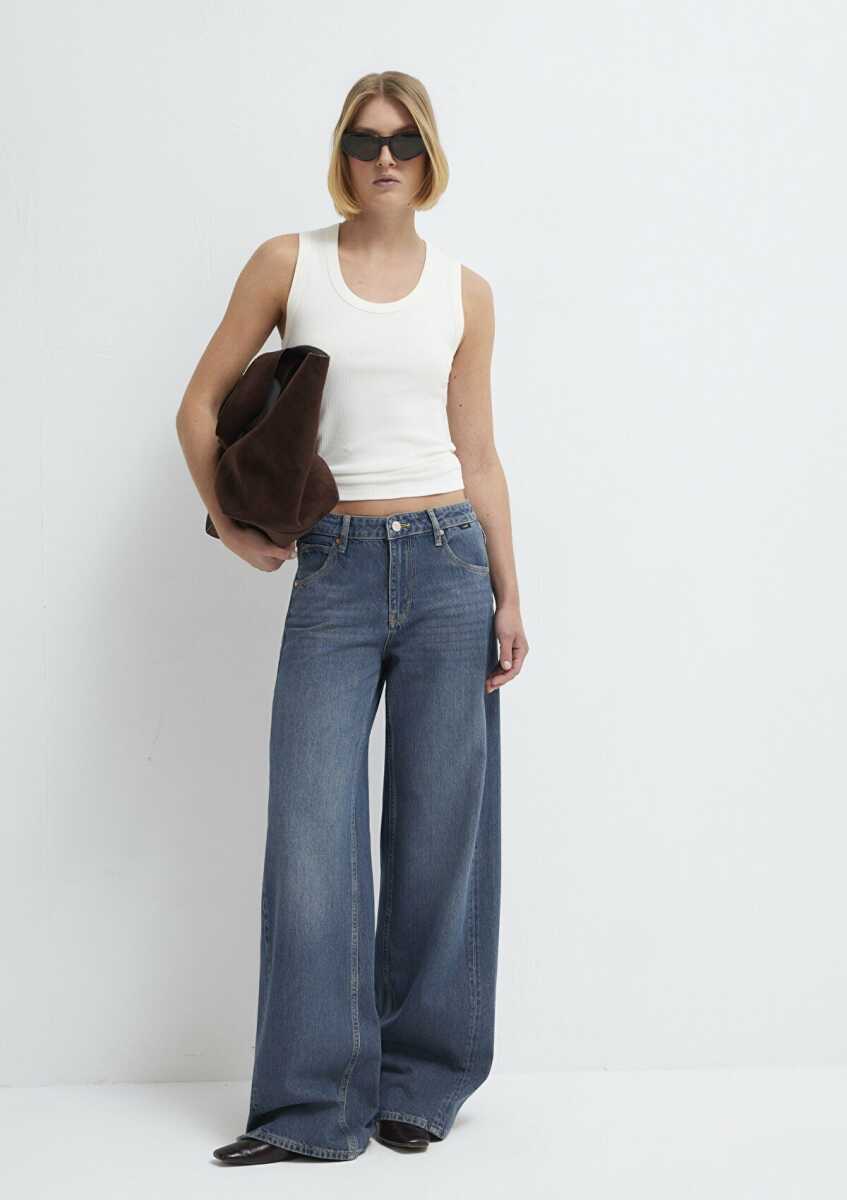 Mavi Siena Iconic Puslu Koyu Mavi Wide Leg Yüksek Bel Geniş Paça Kadın Jean Pantolon 1010763-A3778 - 1