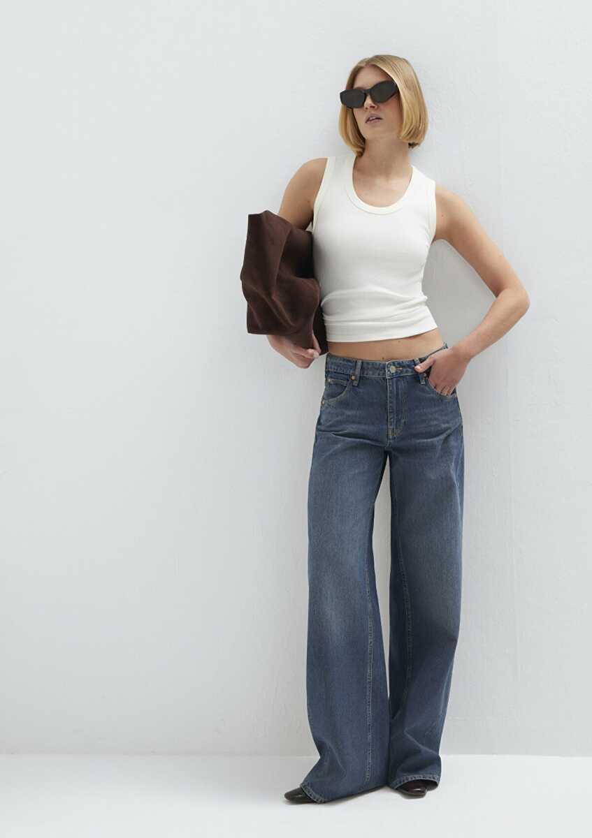Mavi Siena Iconic Puslu Koyu Mavi Wide Leg Yüksek Bel Geniş Paça Kadın Jean Pantolon 1010763-A3778 - 2