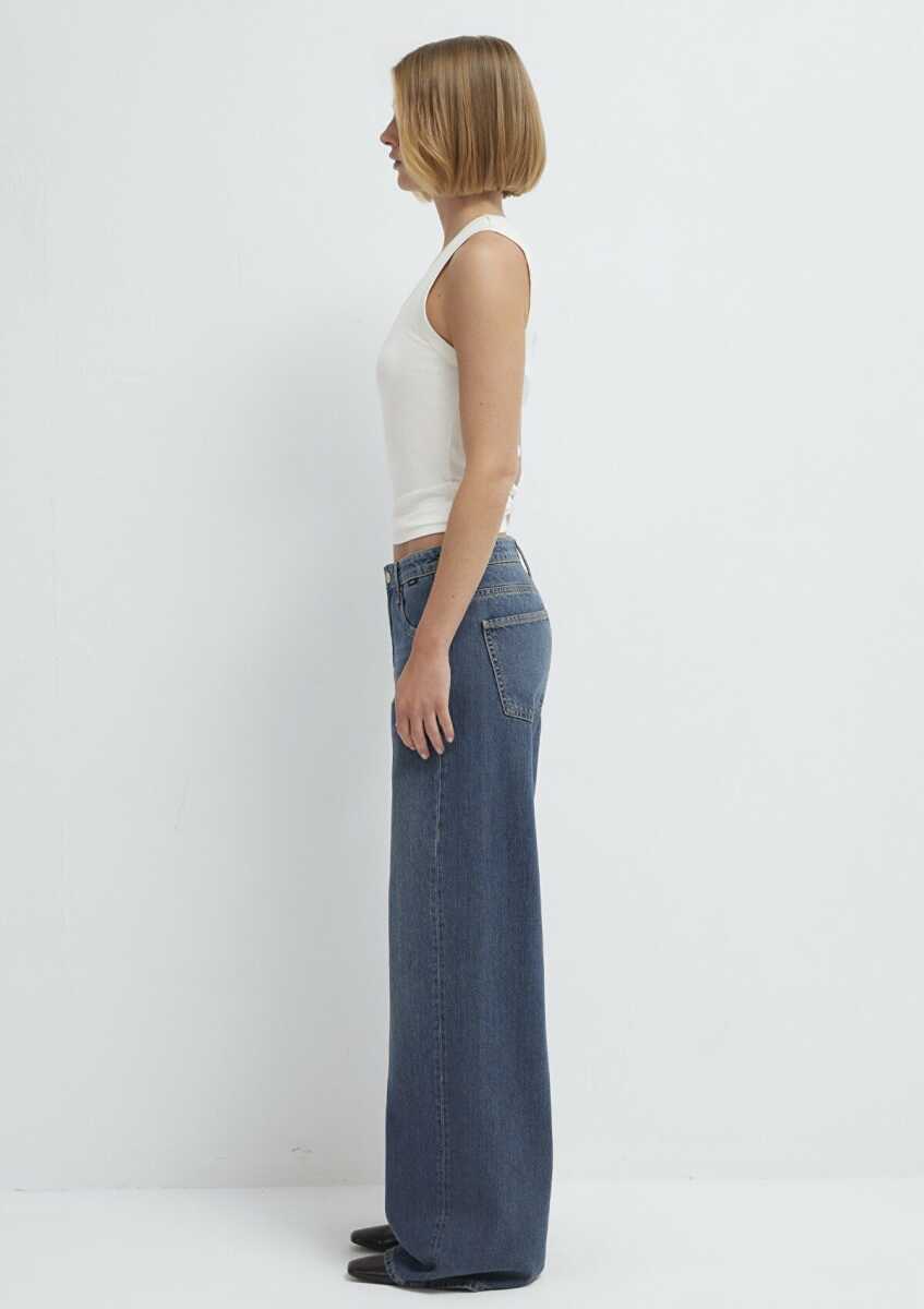 Mavi Siena Iconic Puslu Koyu Mavi Wide Leg Yüksek Bel Geniş Paça Kadın Jean Pantolon 1010763-A3778 - 4
