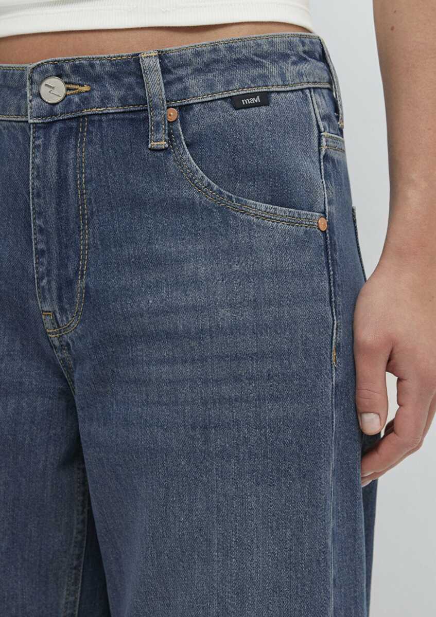 Mavi Siena Iconic Puslu Koyu Mavi Wide Leg Yüksek Bel Geniş Paça Kadın Jean Pantolon 1010763-A3778 - 6