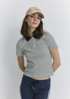 Mavi Siyah Çizgili Kadın Polo Tişört 1613505-86625