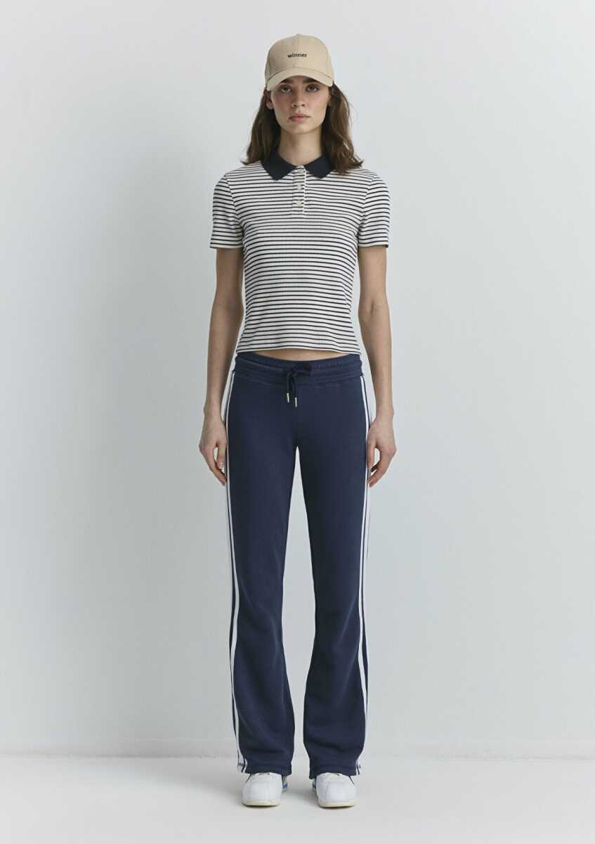 Mavi Siyah Çizgili Kadın Polo Tişört 1613505-86625 (1)