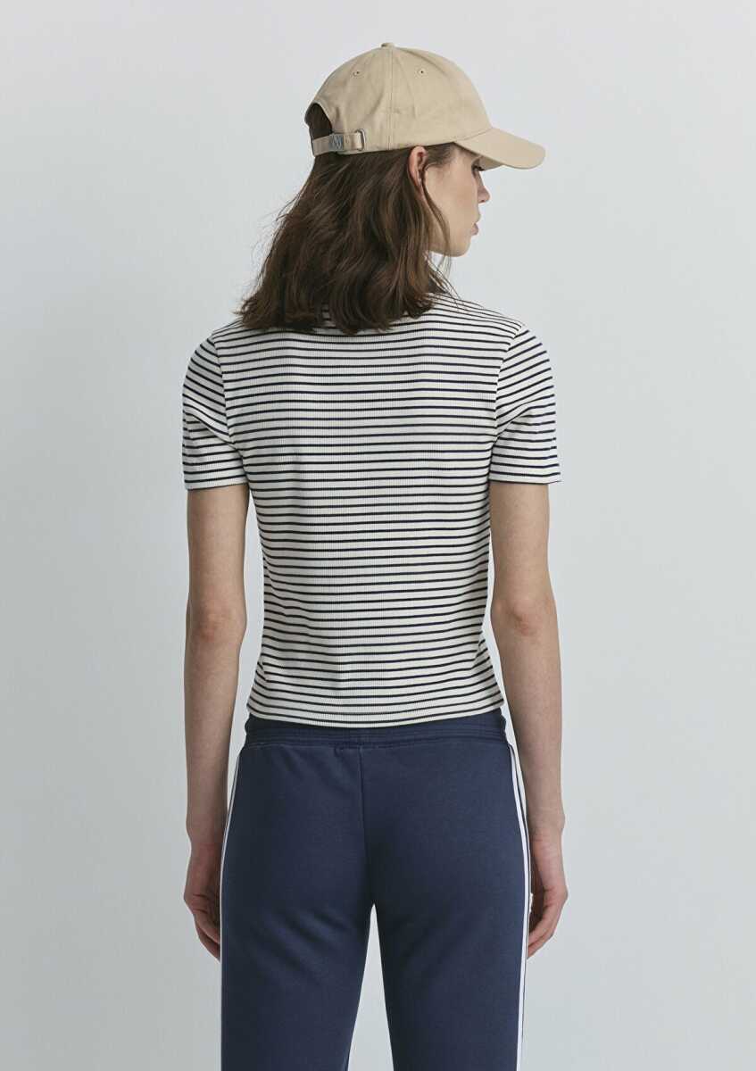 Mavi Siyah Çizgili Kadın Polo Tişört 1613505-86625 - 3