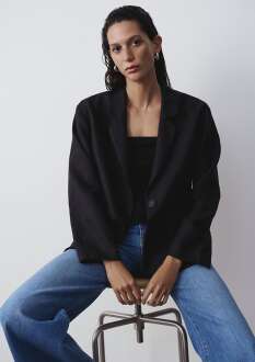 Mavi Siyah Keten Blazer Kadın Ceket 1110850-900