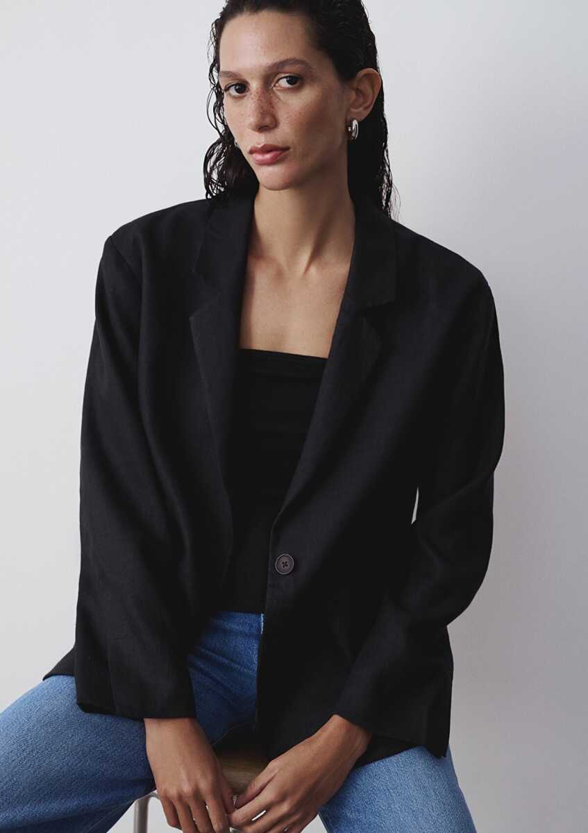 Mavi Siyah Keten Blazer Kadın Ceket 1110850-900 (1)