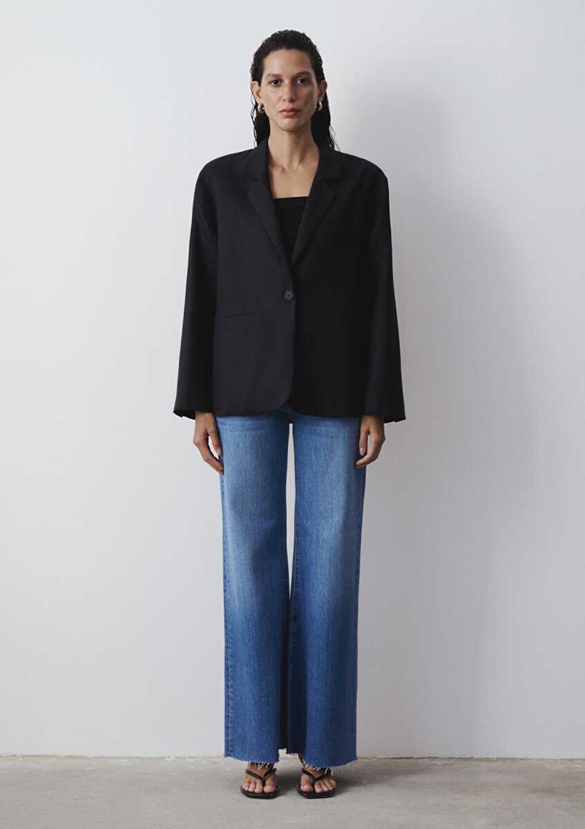 Mavi Siyah Keten Blazer Kadın Ceket 1110850-900 - 3