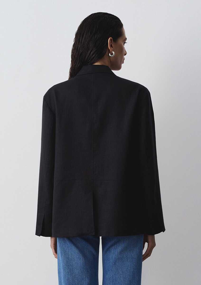 Mavi Siyah Keten Blazer Kadın Ceket 1110850-900 - 4