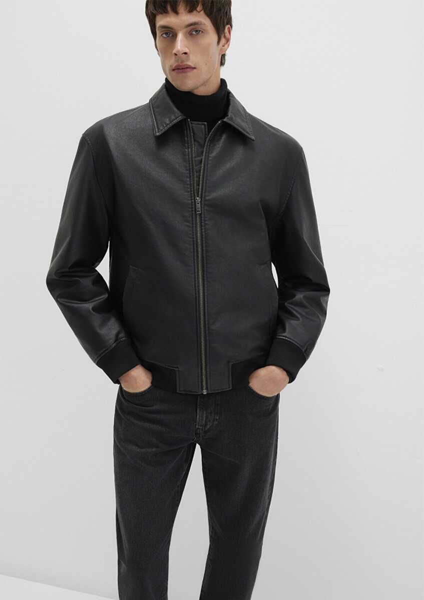 Mavi Siyah Loose Fit Suni Deri Erkek Ceket 0110636-71379 - 1