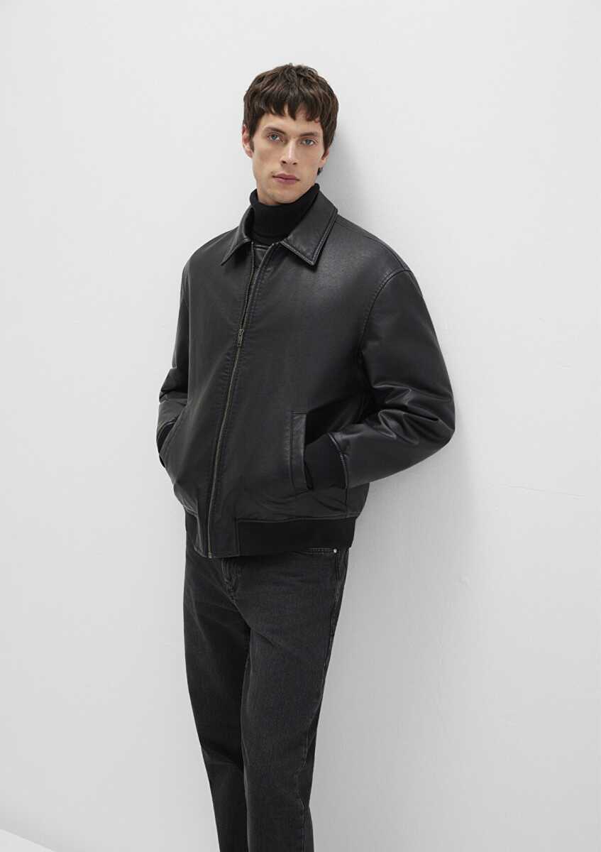 Mavi Siyah Loose Fit Suni Deri Erkek Ceket 0110636-71379 - 3