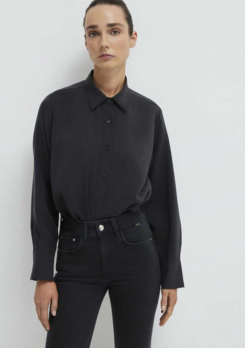 Mavi Siyah (TENCEL™) Liyosel Karışımlı Loose Fit Kadın Gömlek 1211373-900 (1)