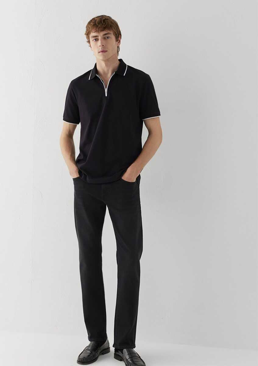 Mavi Siyah Yarı Fermuarlı Regular Fit Erkek Polo Tişört 0613367-900 - 1