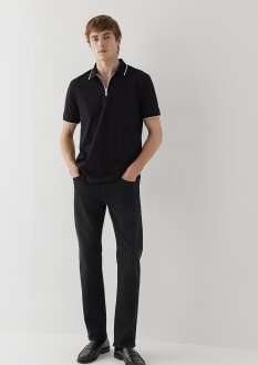 Mavi Siyah Yarı Fermuarlı Regular Fit Erkek Polo Tişört 0613367-900