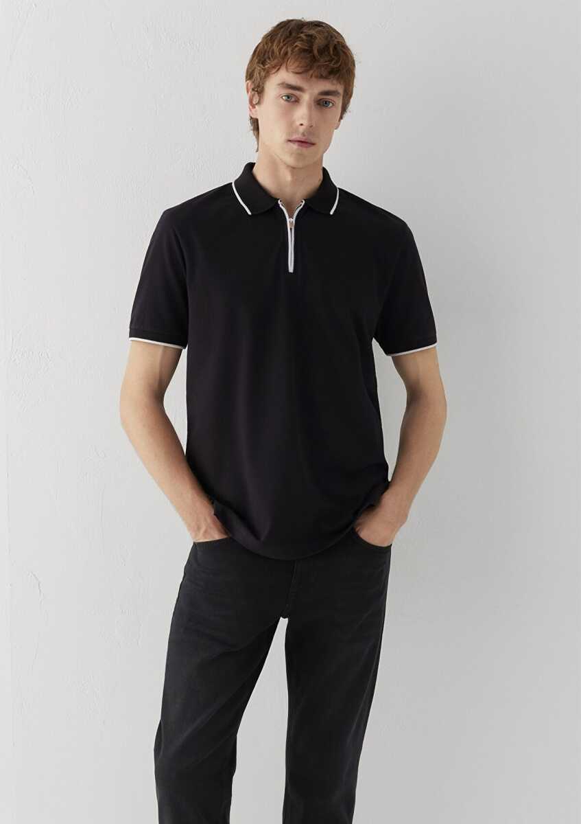 Mavi Siyah Yarı Fermuarlı Regular Fit Erkek Polo Tişört 0613367-900 - 2