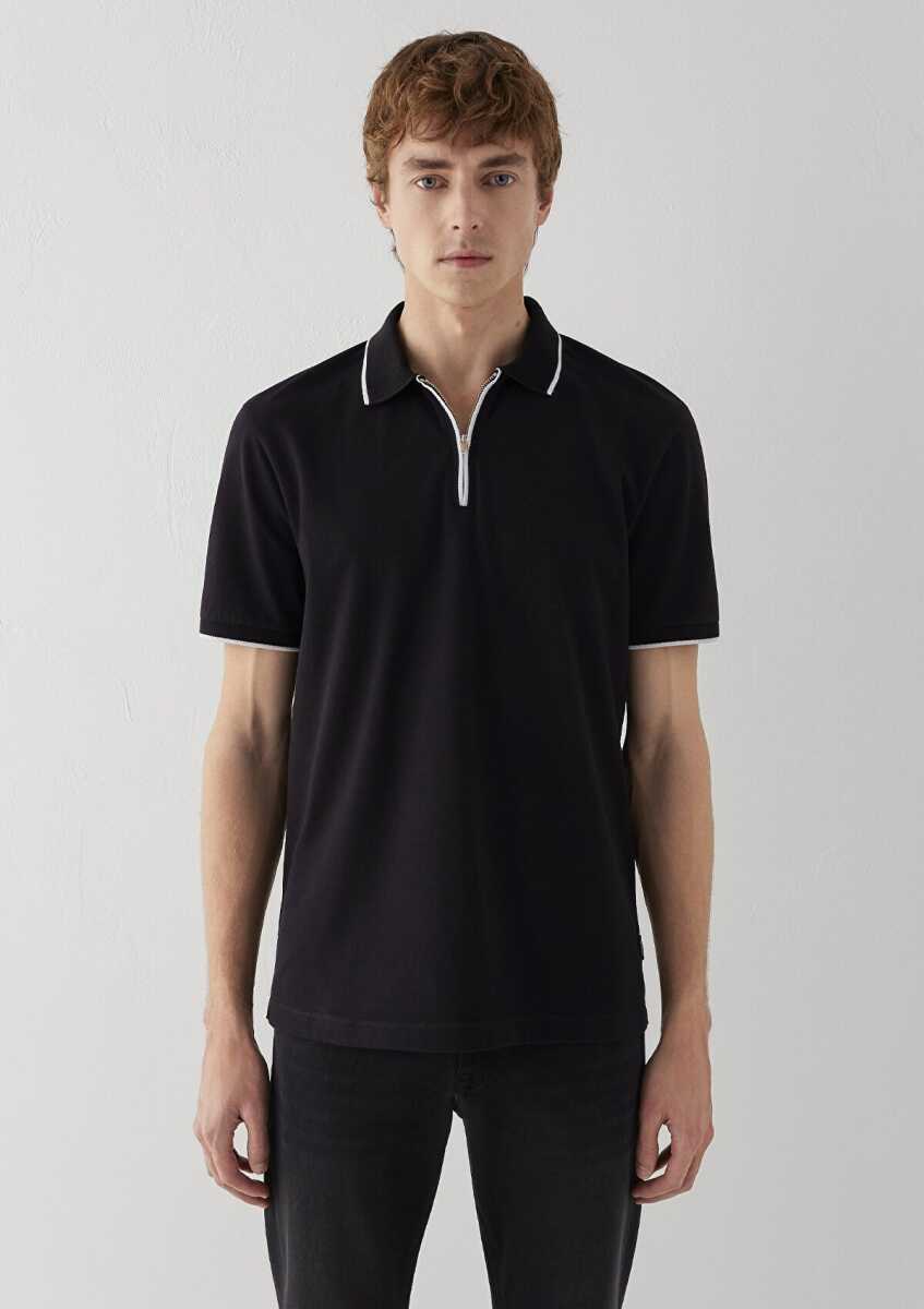 Mavi Siyah Yarı Fermuarlı Regular Fit Erkek Polo Tişört 0613367-900 - 4