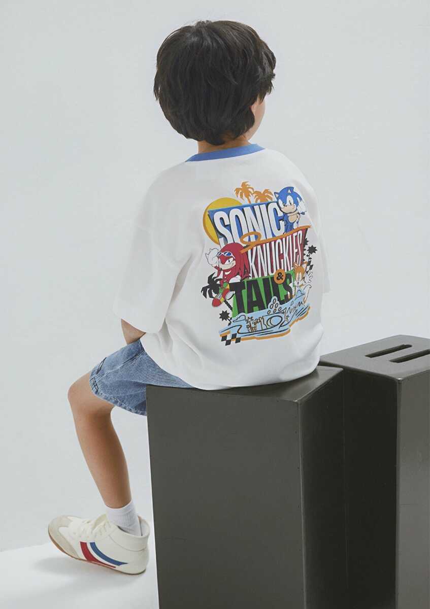 Mavi Sonic Baskılı Ekru Oversize Çocuk Tişört 6610432-70057