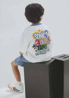 Mavi Sonic Baskılı Ekru Oversize Çocuk Tişört 6610432-70057 
