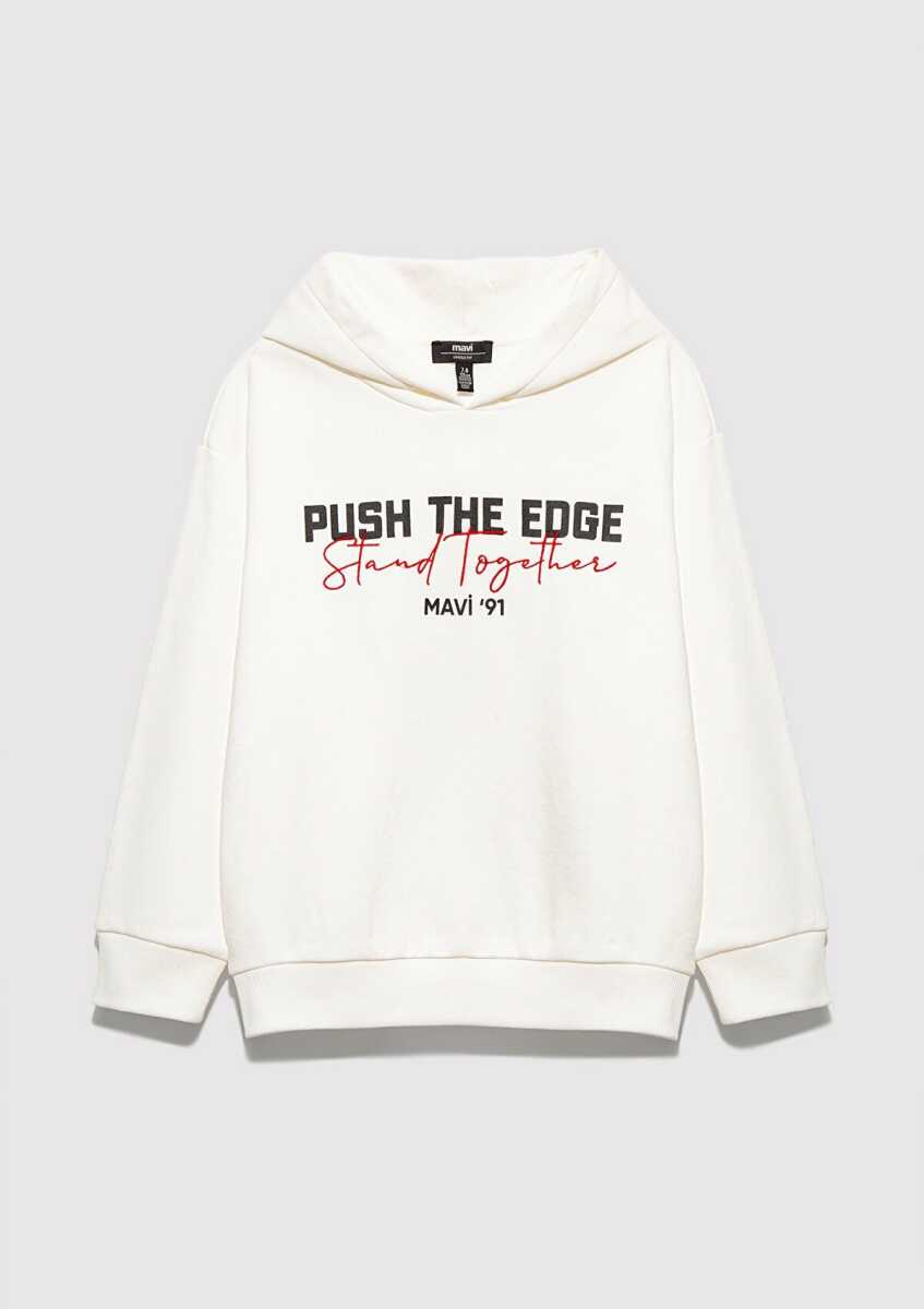 Mavi Stand Together Baskılı Kapüşonlu Ekru Çocuk Sweat 6S10181-70057 - Mavi