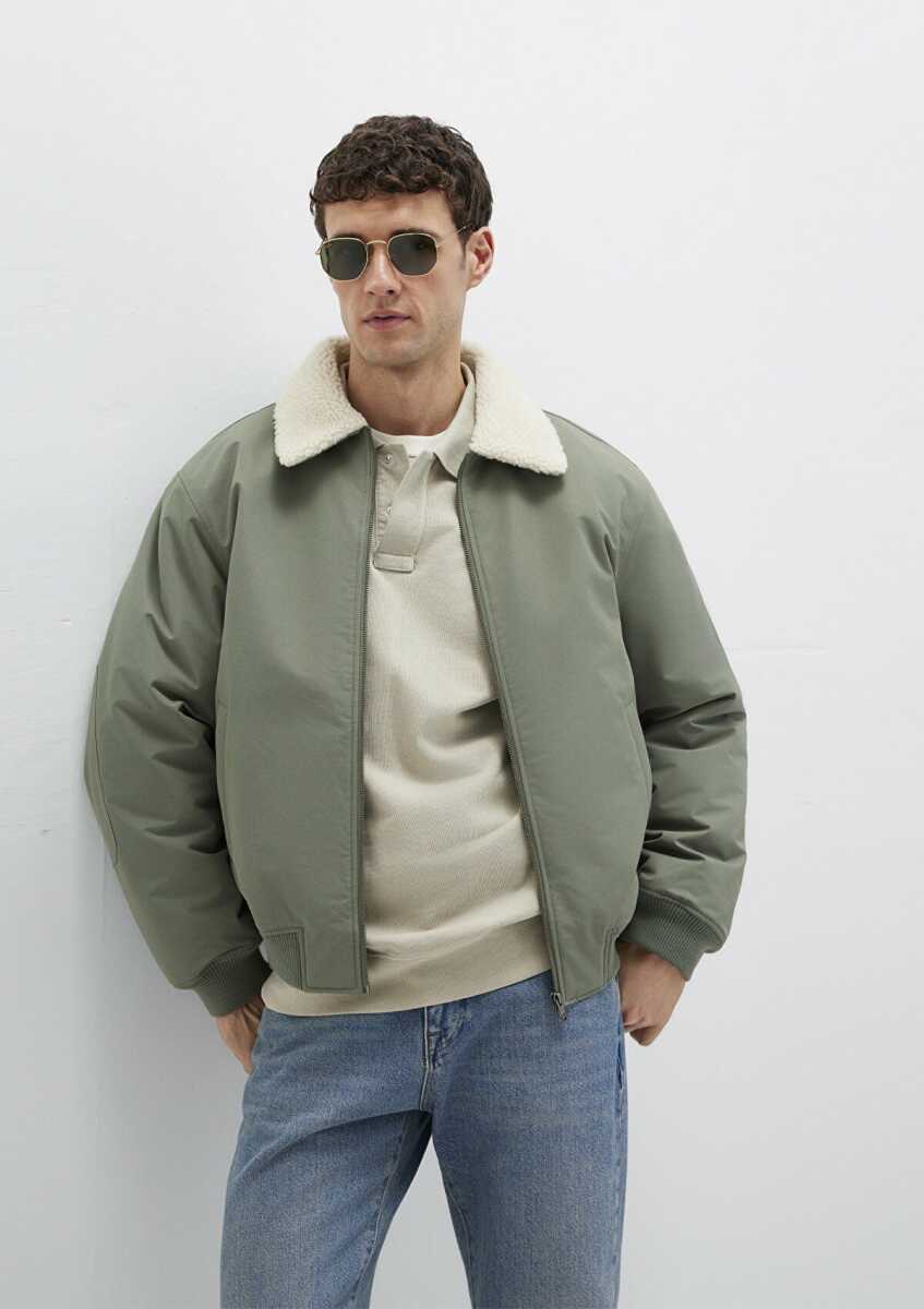 Mavi Suni Kürk Detaylı Loose Fit Haki Erkek Ceket 0110665-80692 - Mavi