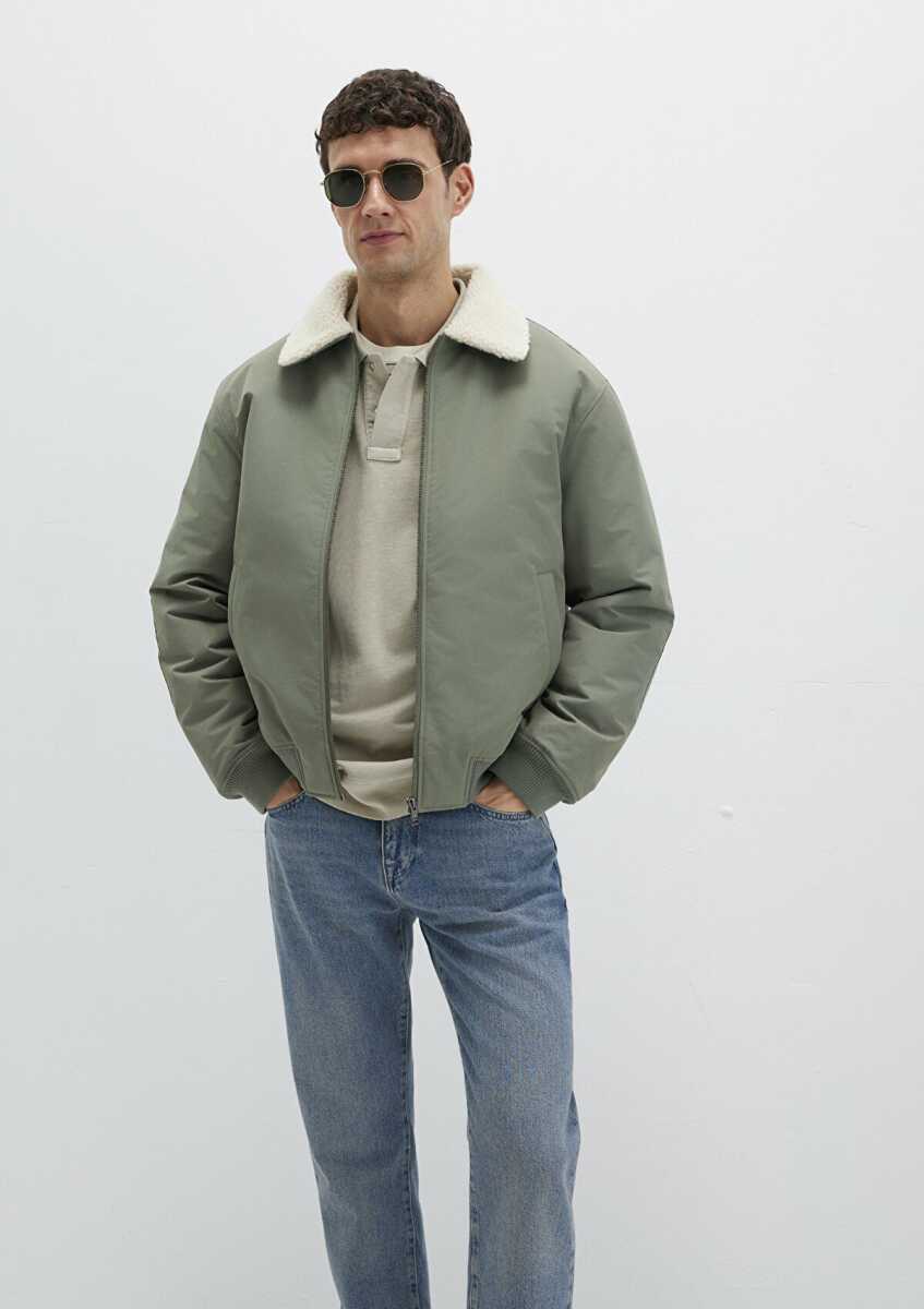 Mavi Suni Kürk Detaylı Loose Fit Haki Erkek Ceket 0110665-80692 - Mavi (1)