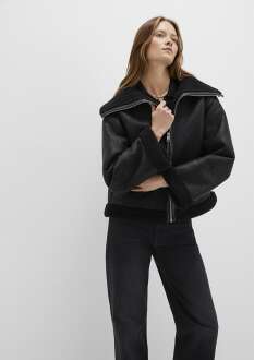 Mavi Suni Kürk Detaylı Siyah Suni Deri Kadın Ceket 1110718-900 