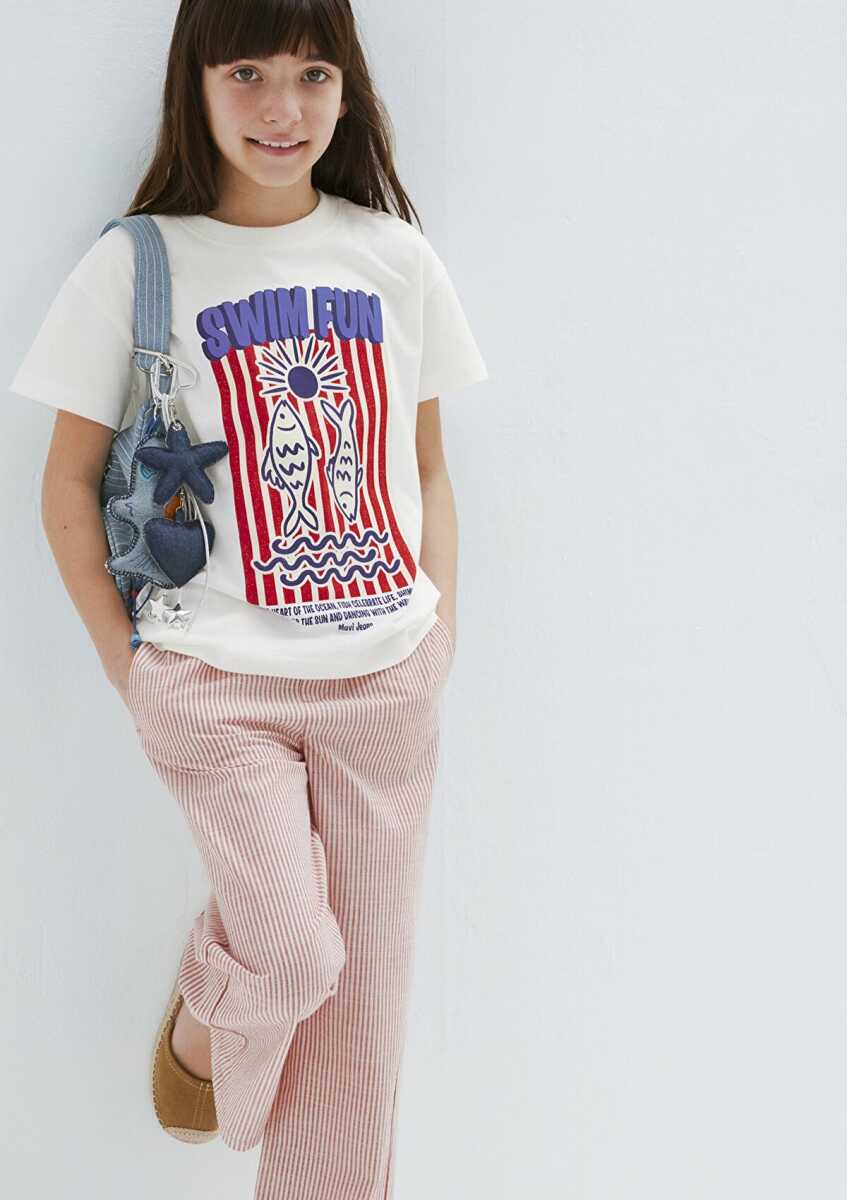 Mavi Swim Fun Baskılı Ekru Loose Fit Çocuk Tişört 7610439-70057
