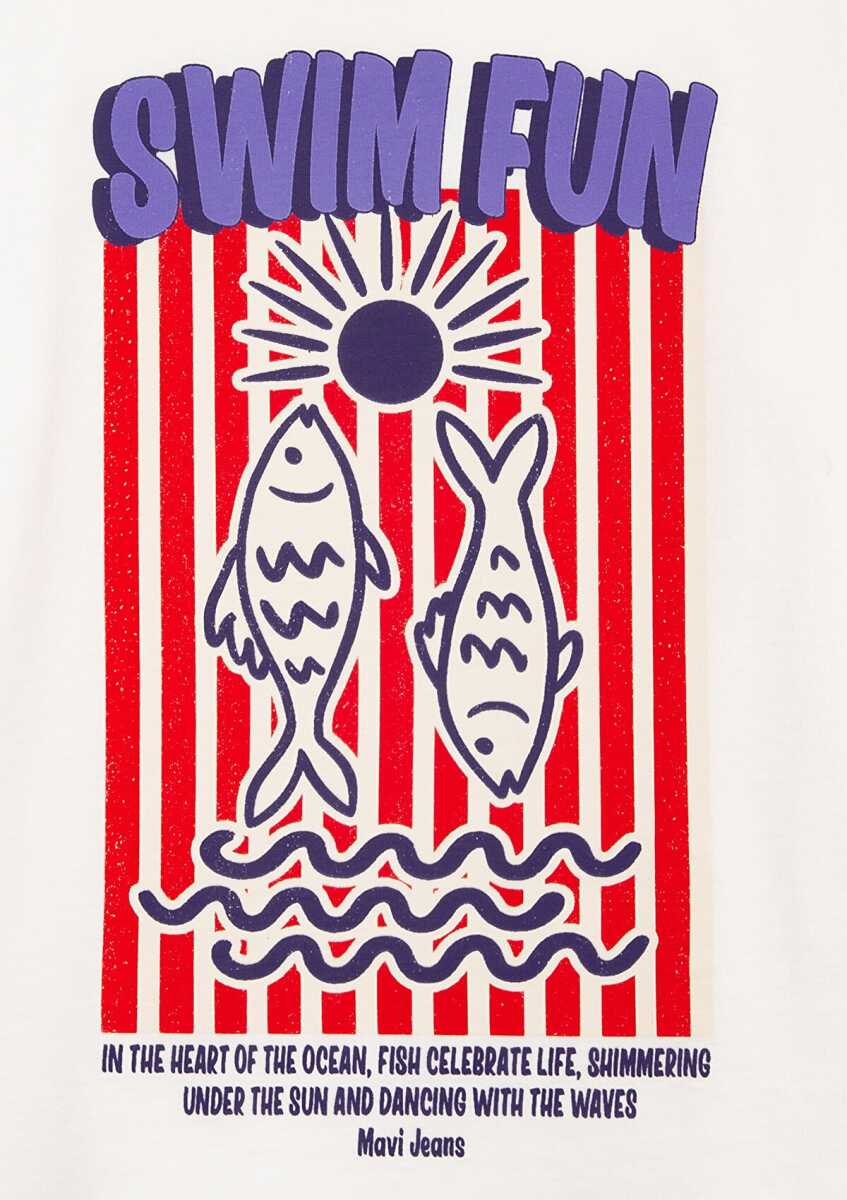 Mavi Swim Fun Baskılı Ekru Loose Fit Çocuk Tişört 7610439-70057 - 5