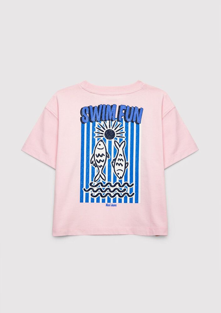 Mavi Swim Fun Baskılı Pembe Loose Fit Çocuk Tişört 7610440-90773 (1)