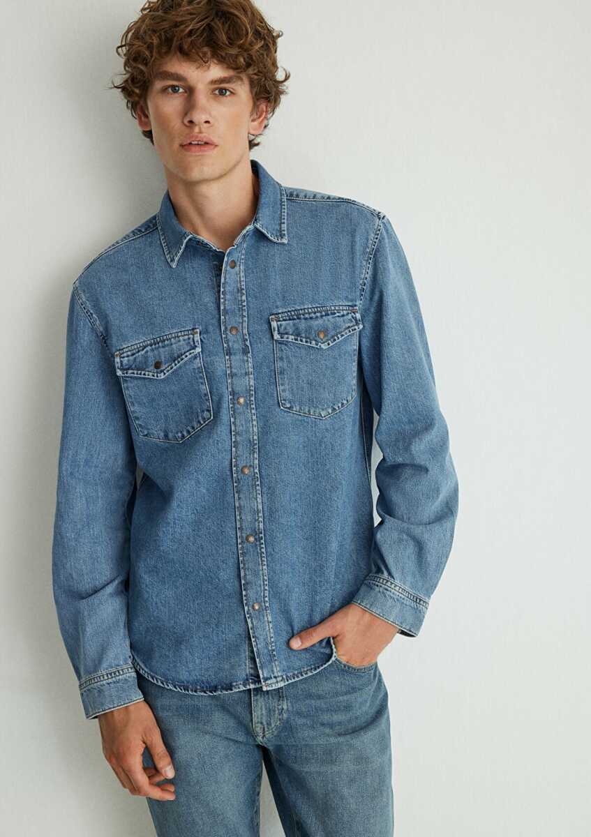 Mavi Ted Mid Blue Denim Erkek Jean Gömlek 0210909-87933 (1)