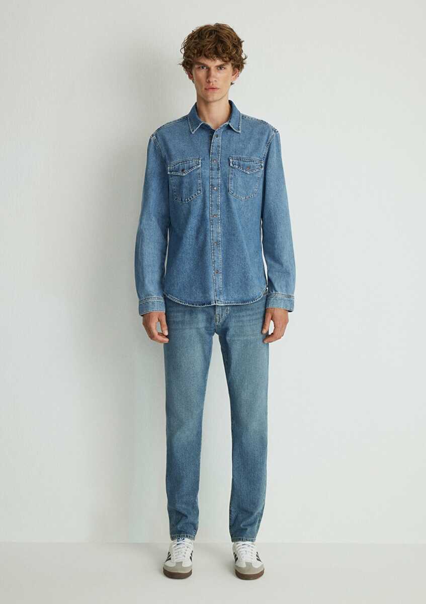 Mavi Ted Mid Blue Denim Erkek Jean Gömlek 0210909-87933 - 4