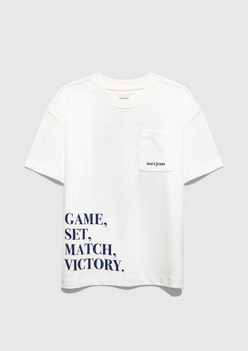 Mavi Tennis Club Baskılı Ekru Oversize Çocuk Tişört 6610400-70057 - 1