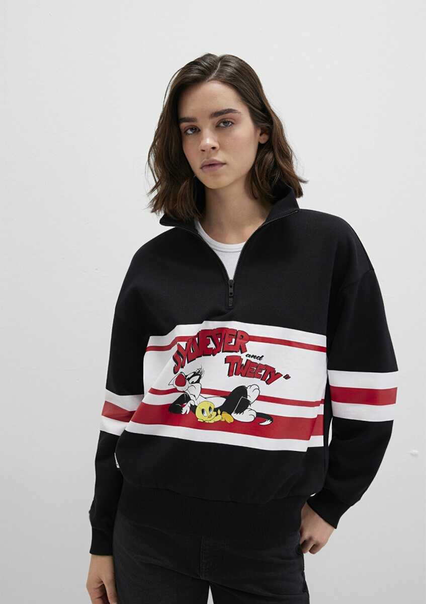 Mavi Tom And Jerry Baskılı Siyah Loose Fit Kadın Sweat 1S10472-900 - 1