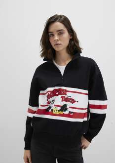 Mavi Tom And Jerry Baskılı Siyah Loose Fit Kadın Sweat 1S10472-900