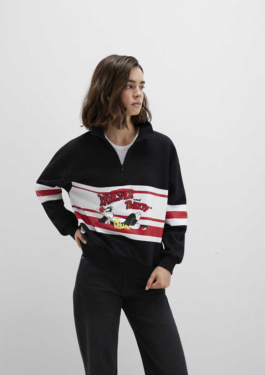 Mavi Tom And Jerry Baskılı Siyah Loose Fit Kadın Sweat 1S10472-900 - 3