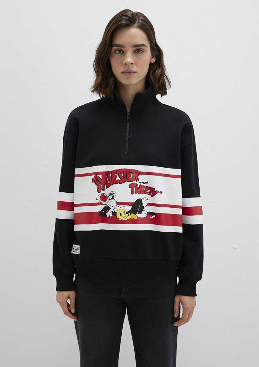 Mavi Tom And Jerry Baskılı Siyah Loose Fit Kadın Sweat 1S10472-900 - 4