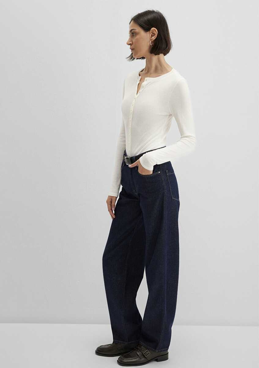 Mavi üğme Detaylı Ekru Kadın Sweat 1613652-80194 - Mavi (1)