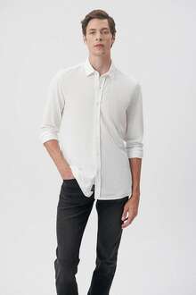 Mavi Uzun Kol Beyaz Erkek Gömlek 0210294-620 