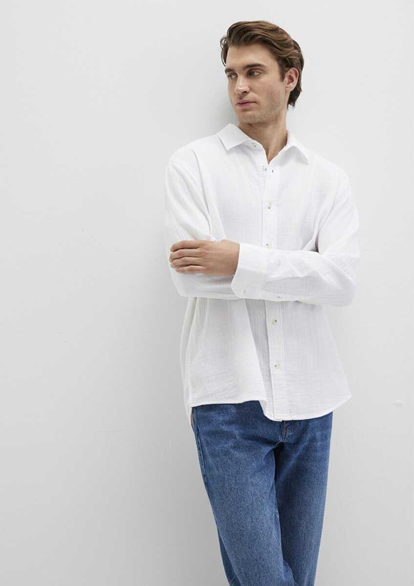 Mavi Uzun Kol Beyaz Erkek Gömlek 0211518-620 - 1