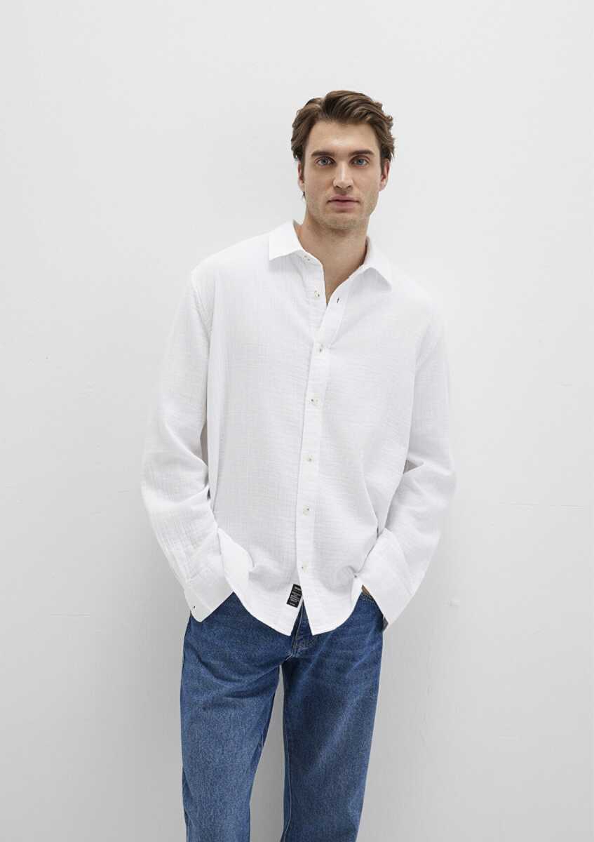 Mavi Uzun Kol Beyaz Erkek Gömlek 0211518-620 - 2