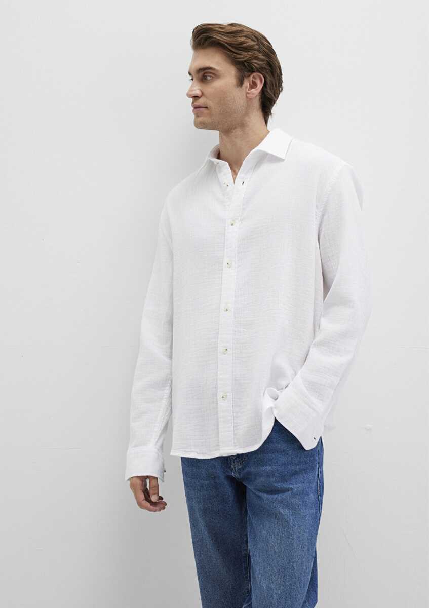 Mavi Uzun Kol Beyaz Erkek Gömlek 0211518-620 - 3