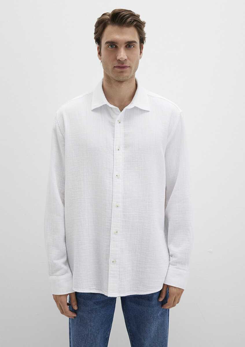 Mavi Uzun Kol Beyaz Erkek Gömlek 0211518-620 - 4