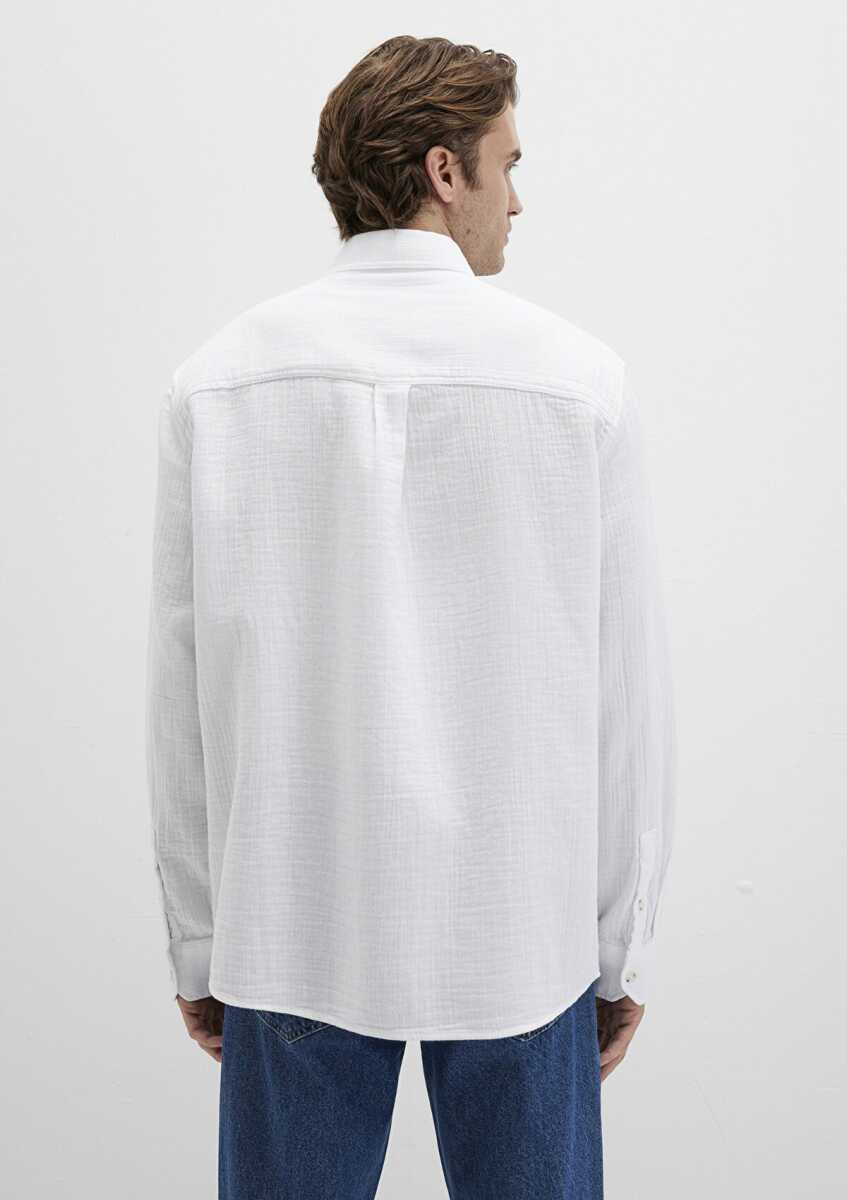 Mavi Uzun Kol Beyaz Erkek Gömlek 0211518-620 - 5