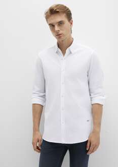 Mavi Uzun Kol Beyaz Erkek Gömlek 0211660-620 