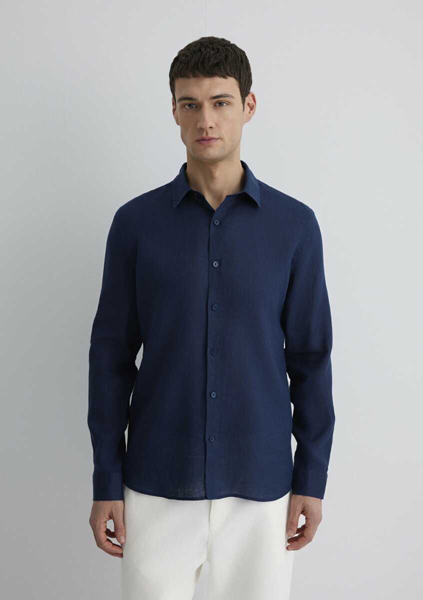 Mavi Uzun Kol Derin Lacivert Erkek Gömlek 0211466-70497 - 3