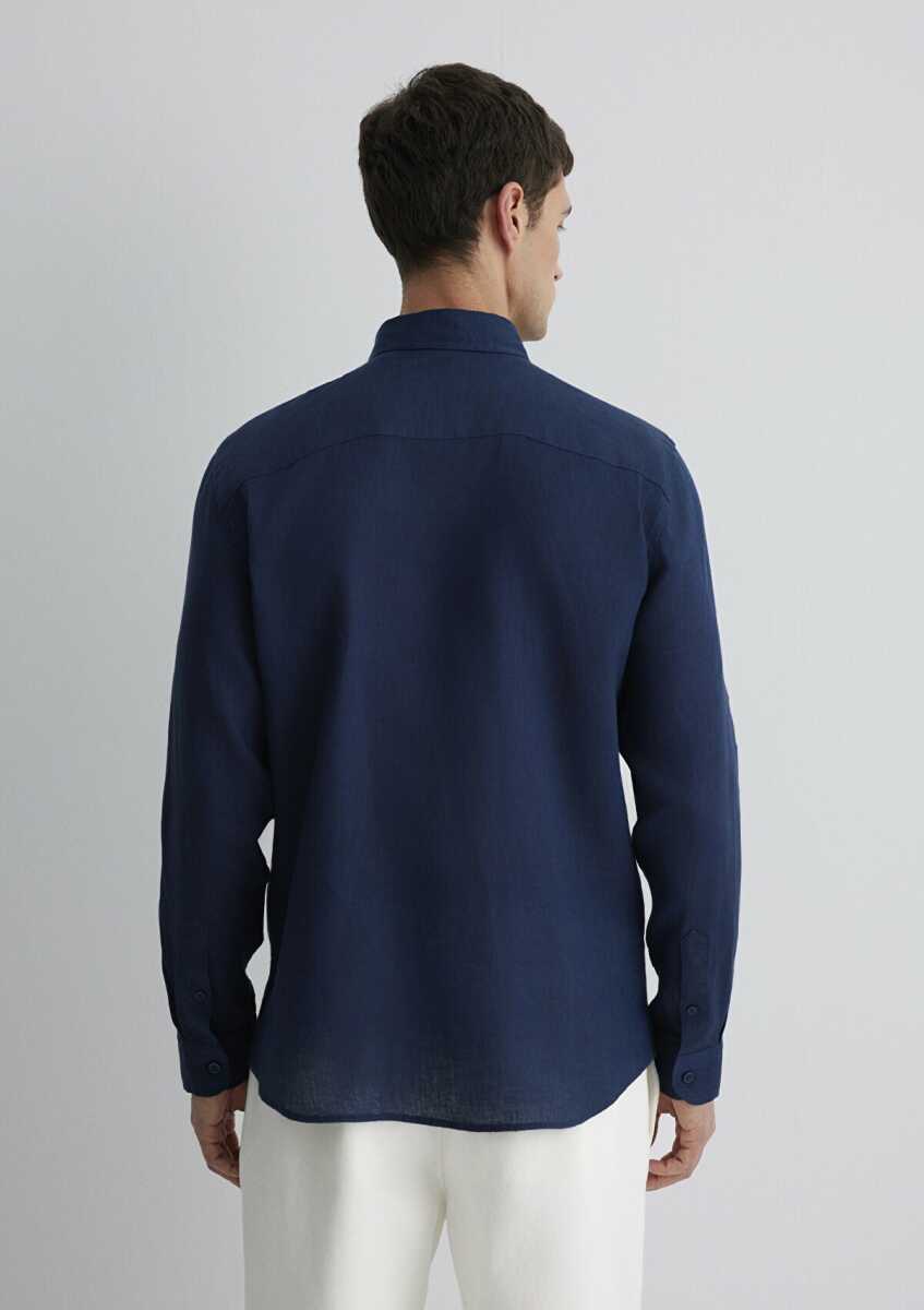 Mavi Uzun Kol Derin Lacivert Erkek Gömlek 0211466-70497 - 4