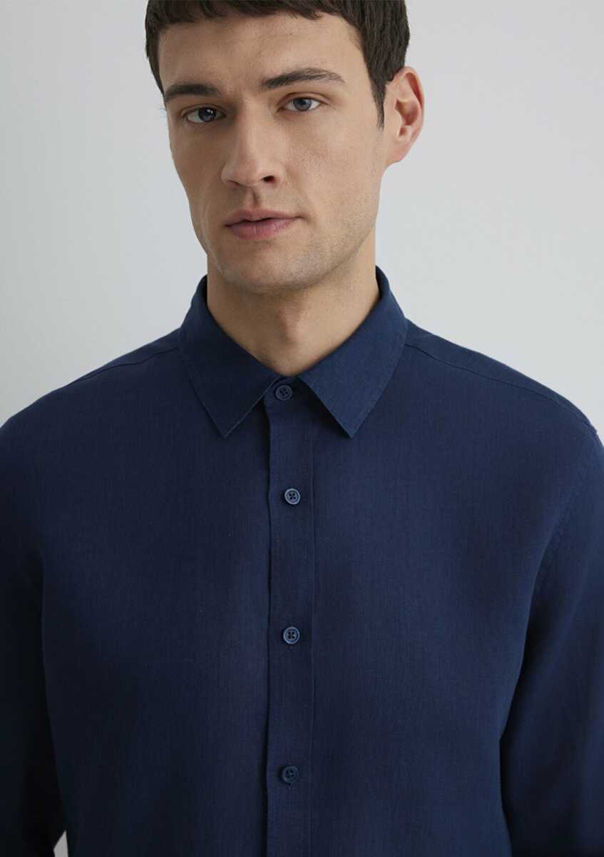 Mavi Uzun Kol Derin Lacivert Erkek Gömlek 0211466-70497 - 5
