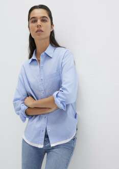 Mavi Uzun Kol Dokuma Kadın Gömlek 1211290-90160 
