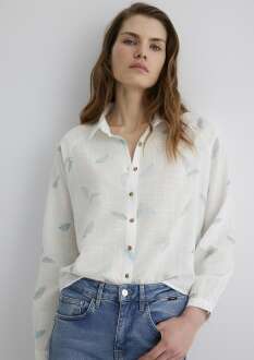 Mavi Uzun Kol Soft Feather Print Erkek Gömlek 122514-89841 
