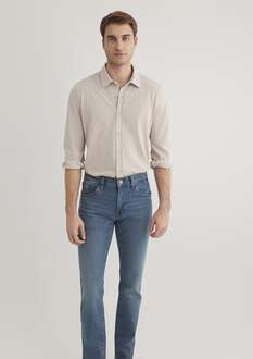 Mavi Uzun Kol Soluk Toz Beji Erkek Gömlek 0210294-70145 