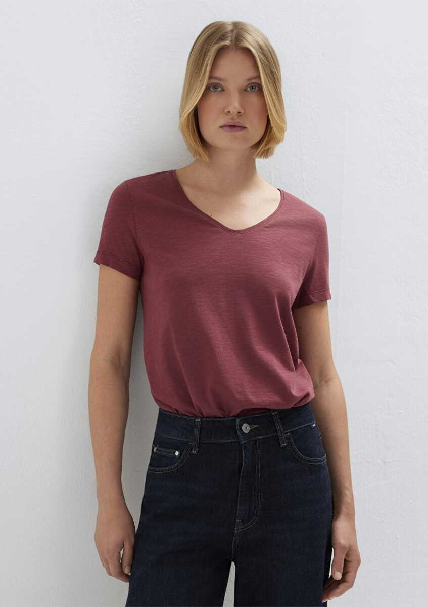 Mavi V Yaka Bordo Basic Kadın Tişört 1614176-70412 - 3