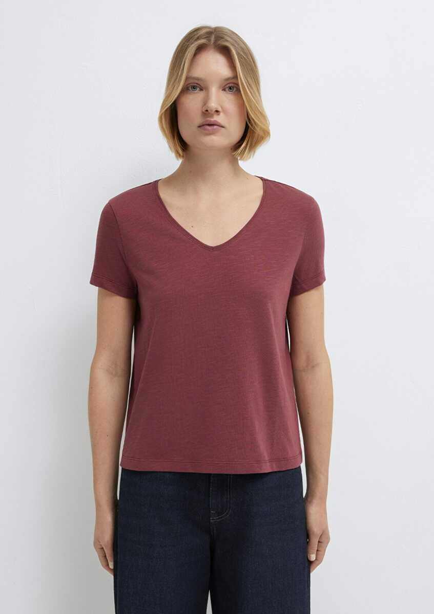 Mavi V Yaka Bordo Basic Kadın Tişört 1614176-70412 - 4